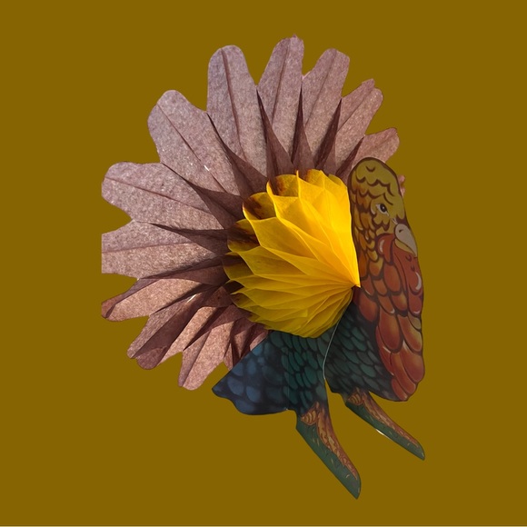 Turkey Die Cut Honeycomb Centerpiece Vintage Set Of 2 Holidays Table Piece - Picture 4 of 5